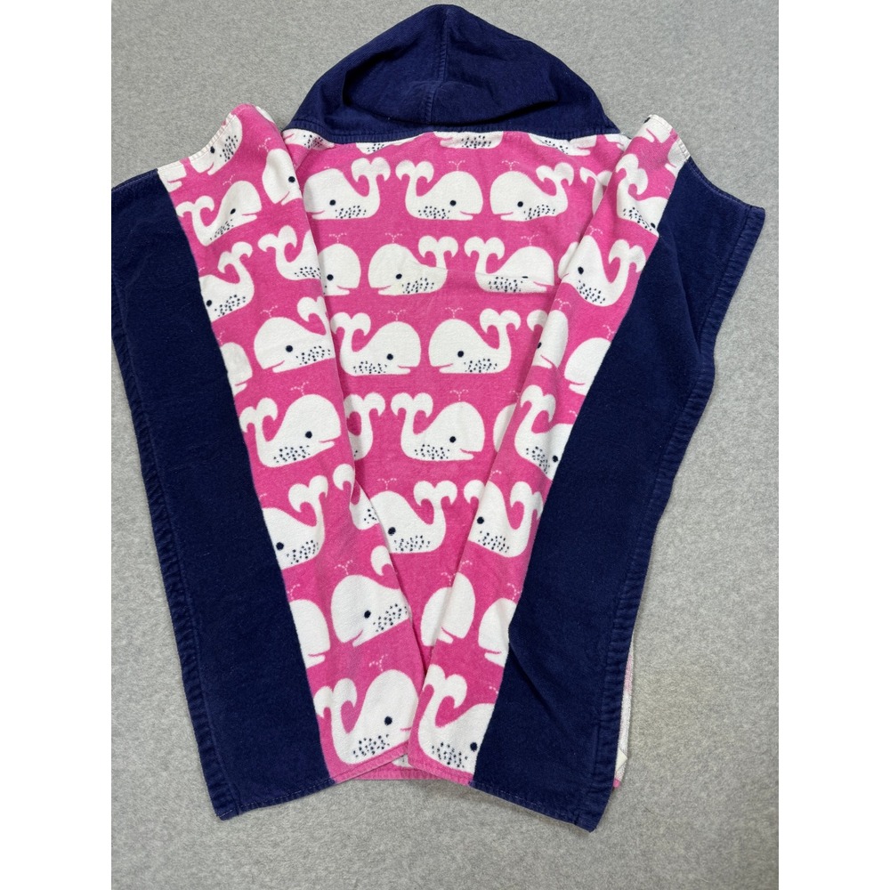 Pottery Barn Kids Pink Whale Hooded Beach Towel Wrap Navy Blue Cotton Terry